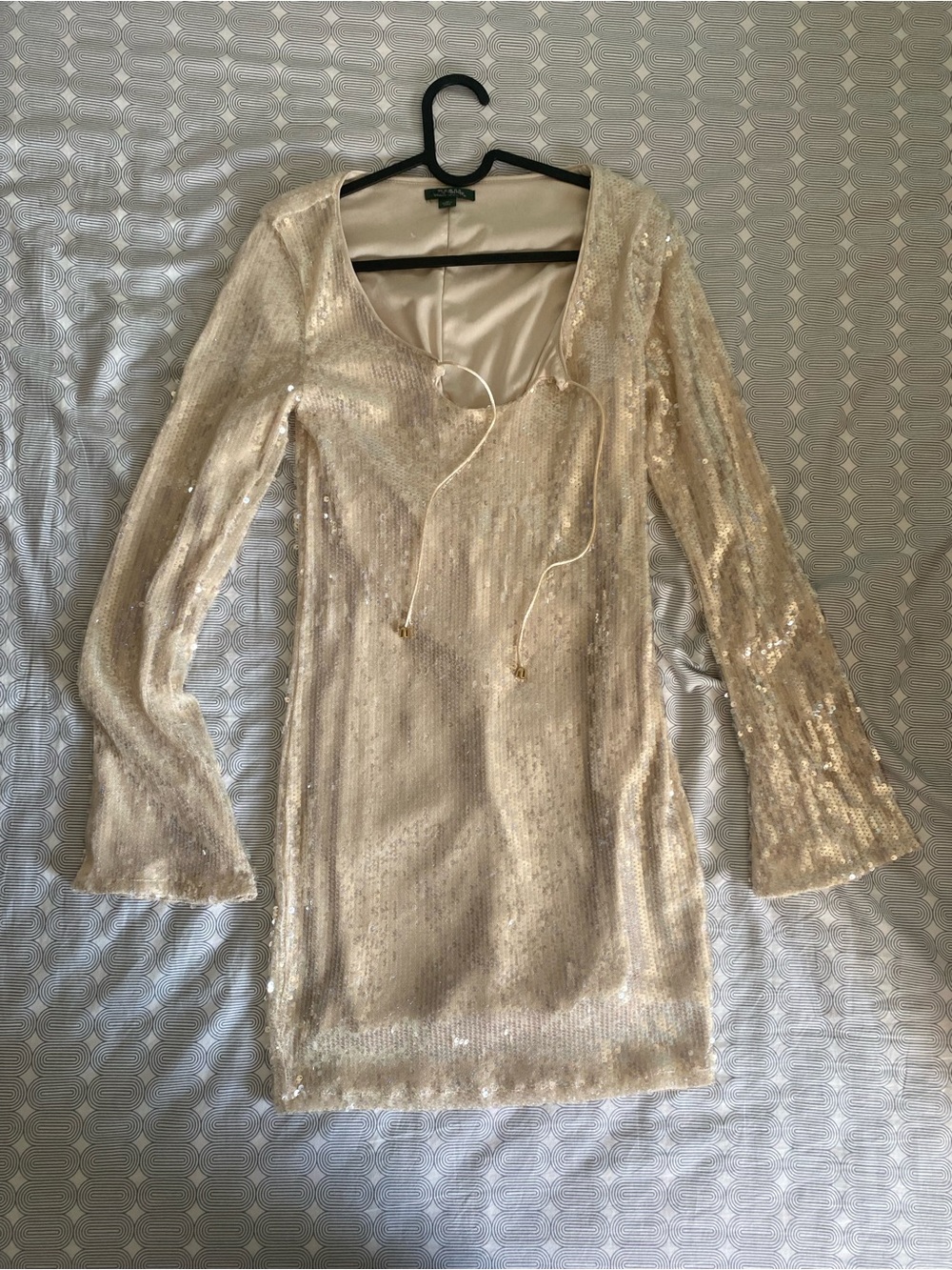 wild fable Cream Sequin Tie-Neck Mini Dress